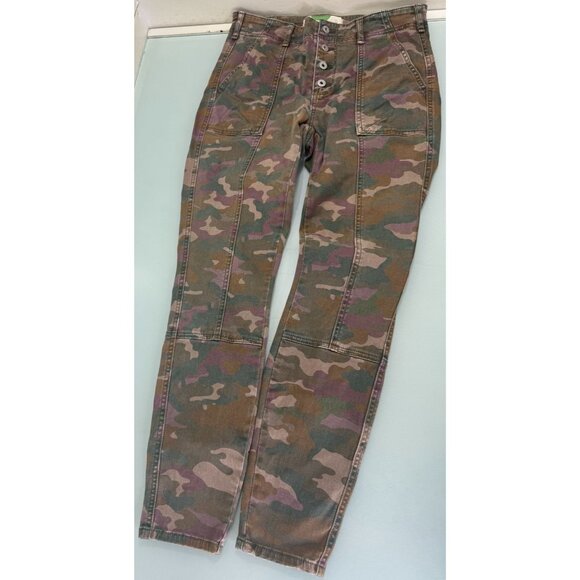 Anthropologie Camo Pants Women's Size 28 30X28 Jefferson Slim Utility Button Fly - Picture 1 of 10